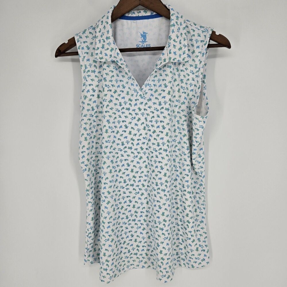 Scales Gear Loggerhead Sleeveless Turtle Pattern Golf Polo Large